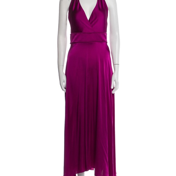 Maje Halter Fushia Rivoine Satin Dress - Picture 7 of 8